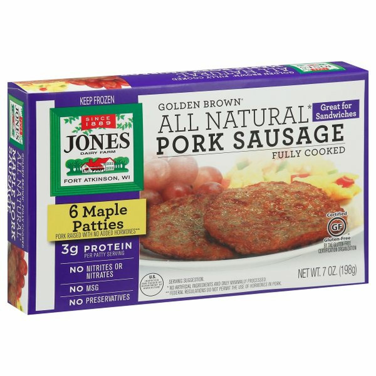 Calories in Jones Dairy Farm Pork Sausage Patties, Maple, Golden Brown