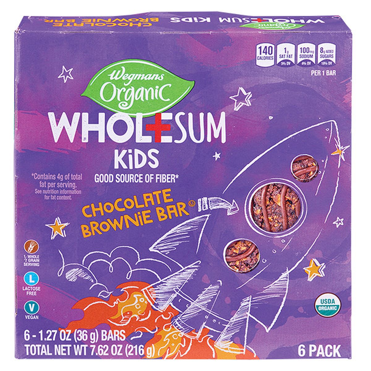 Calories in Wegmans Organic Chocolate Brownie Wholesum Kids Bars, 6 Pack