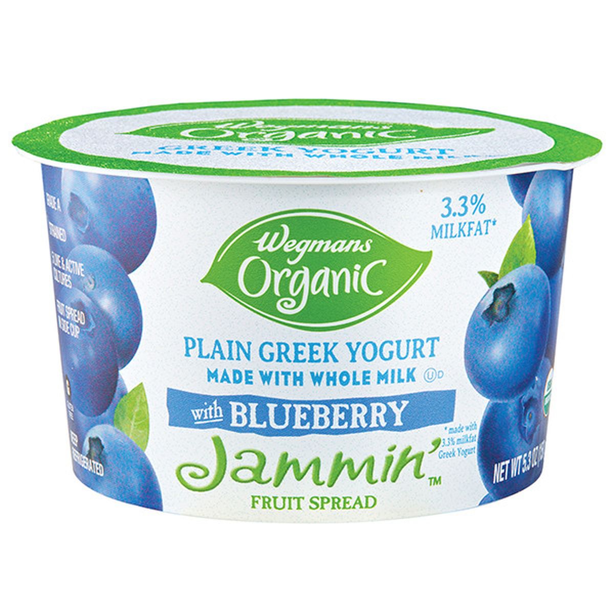 Calories in Wegmans Organic Greek Whole Milk Yogurt With Blueberry Jammin'