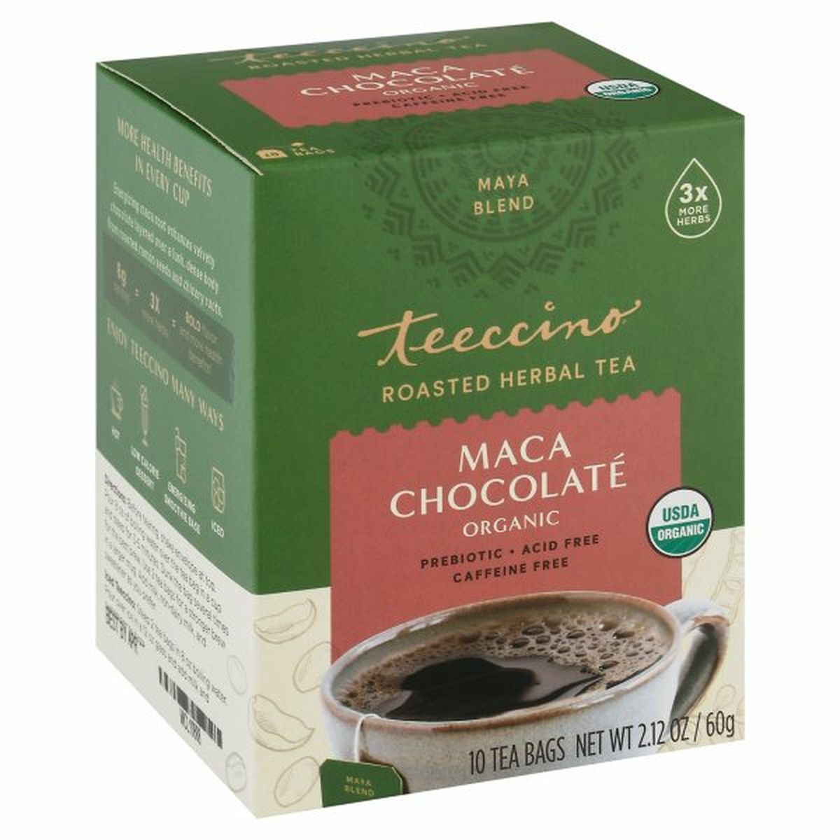 Calories in Teeccino Herbal Tea, Organic, Maca Chocolate, Bags
