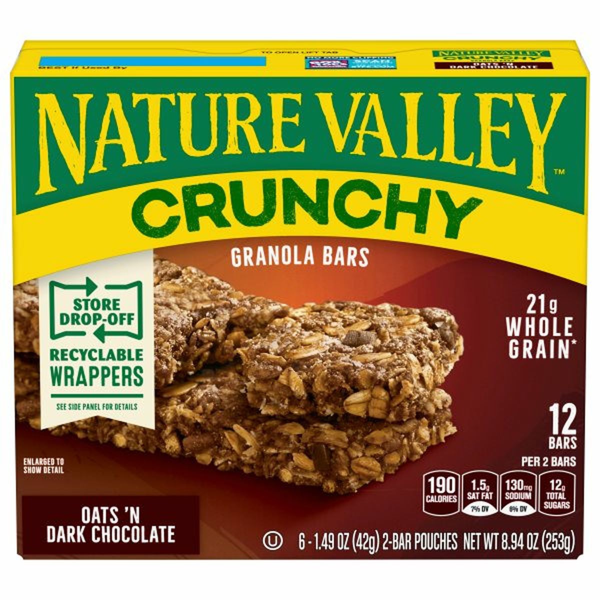 Calories in Nature Valley Granola Bars, Crunchy, Oats 'N Dark Chocolate