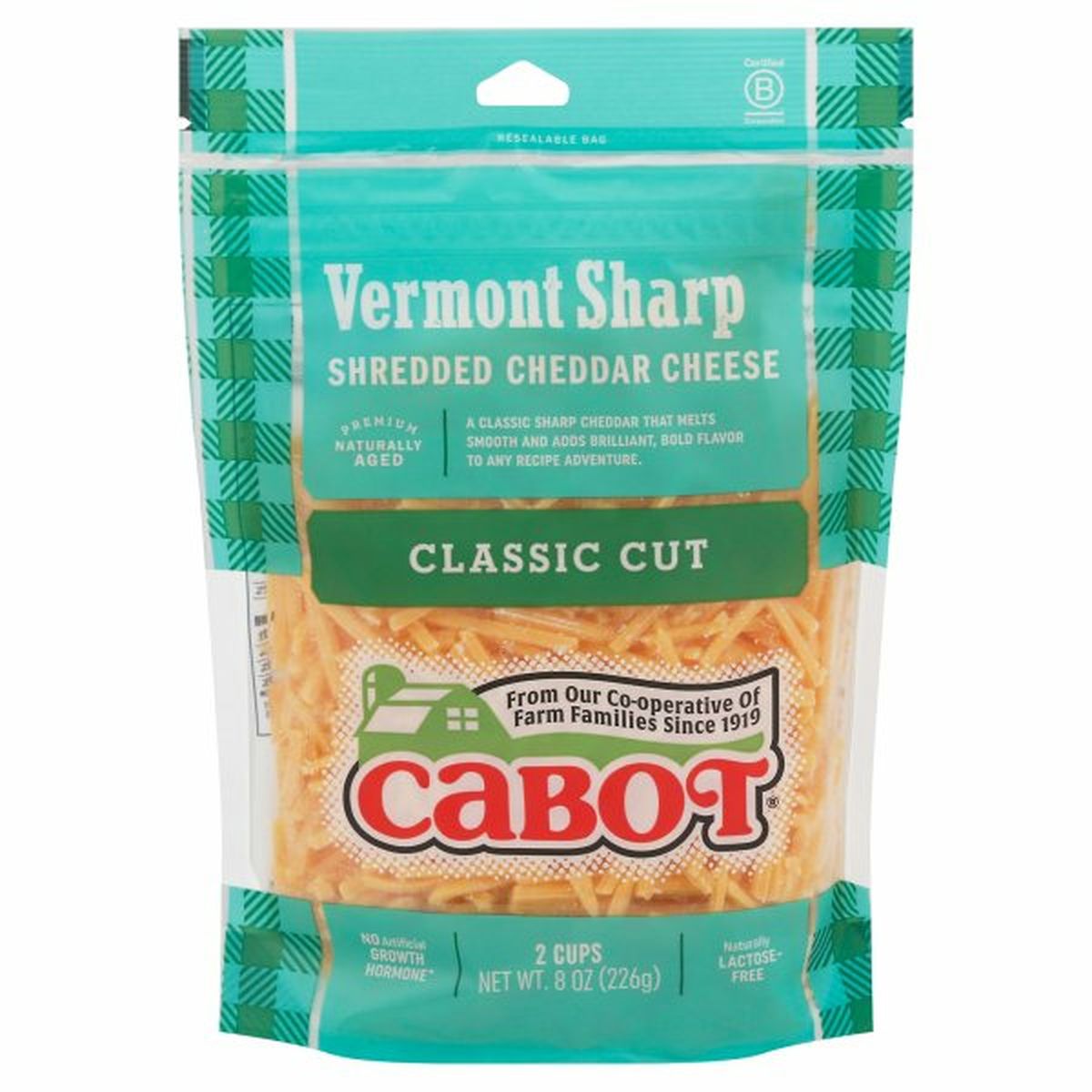 Calories in Cabot Shredded Cheese, Cheddar, Vermont Sharp, Classic Cut