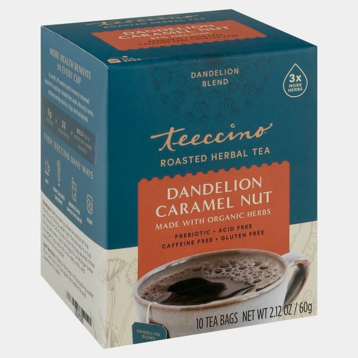 Calories in Teeccino Herbal Tea, Dandelion Caramel Nut, Bags