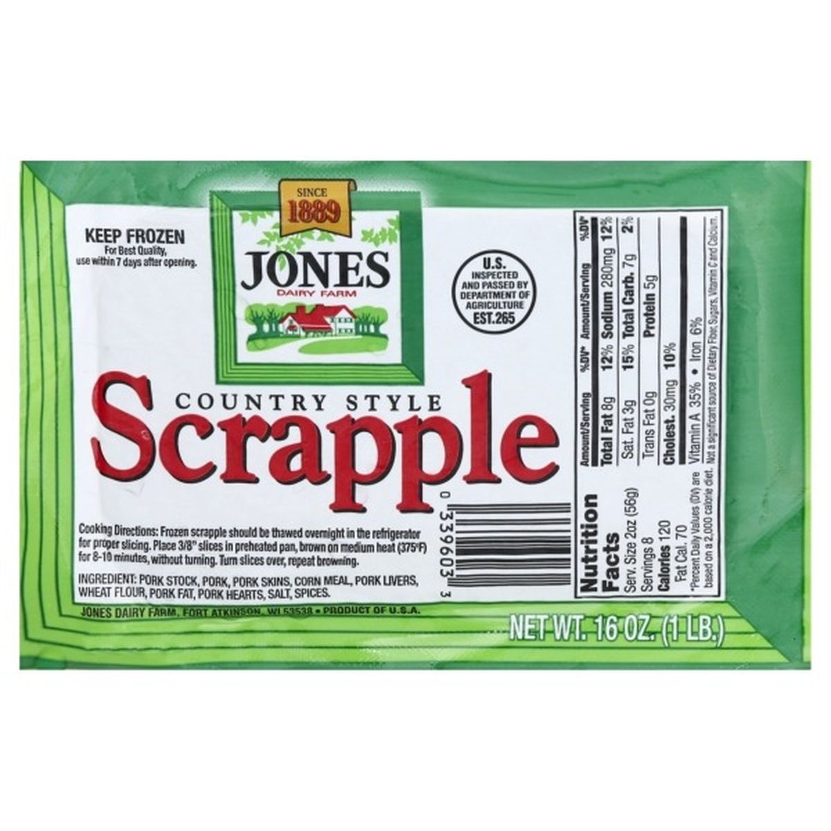 Calories in Jones Dairy Farm Scrapple, Country Style