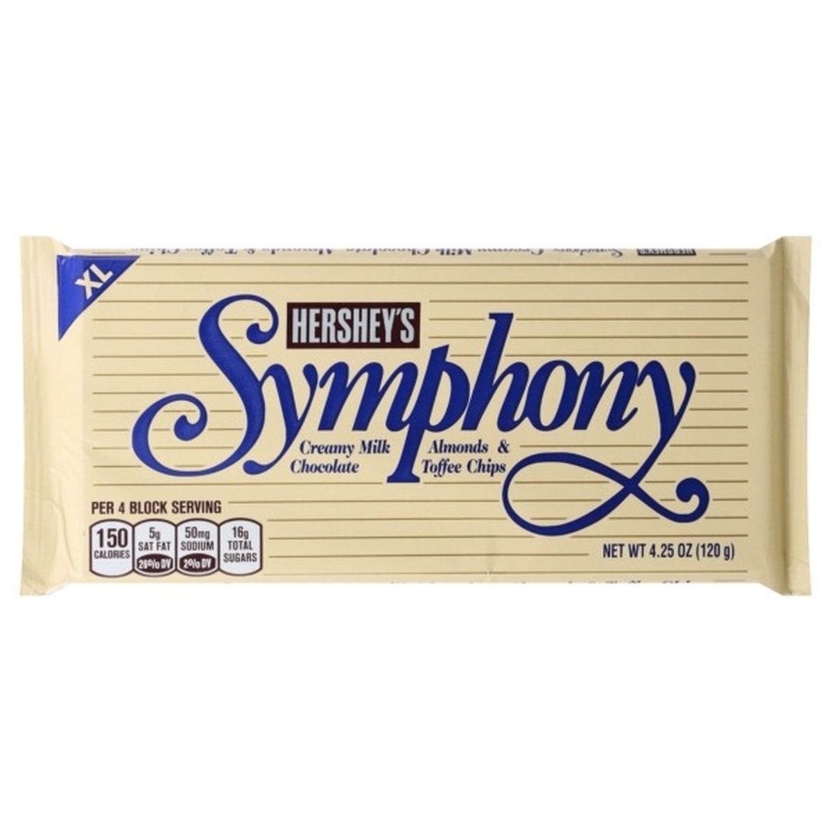 Calories in Hershey Symphony Milk Chocolate Bar, Creamy, Almonds & Toffee Chips, XL