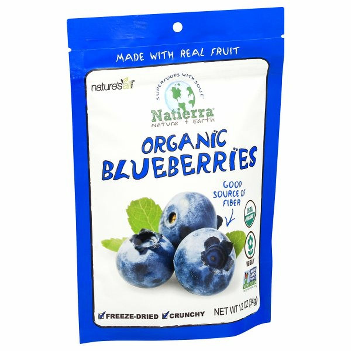 Calories in Natierra Blueberries, Organic