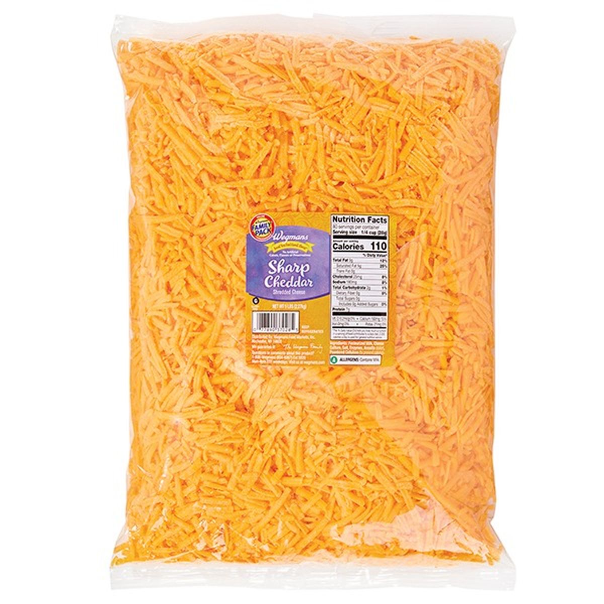Calories in Wegmans Cheese, Sharp Cheddar, Shredded, FAMILY PACK