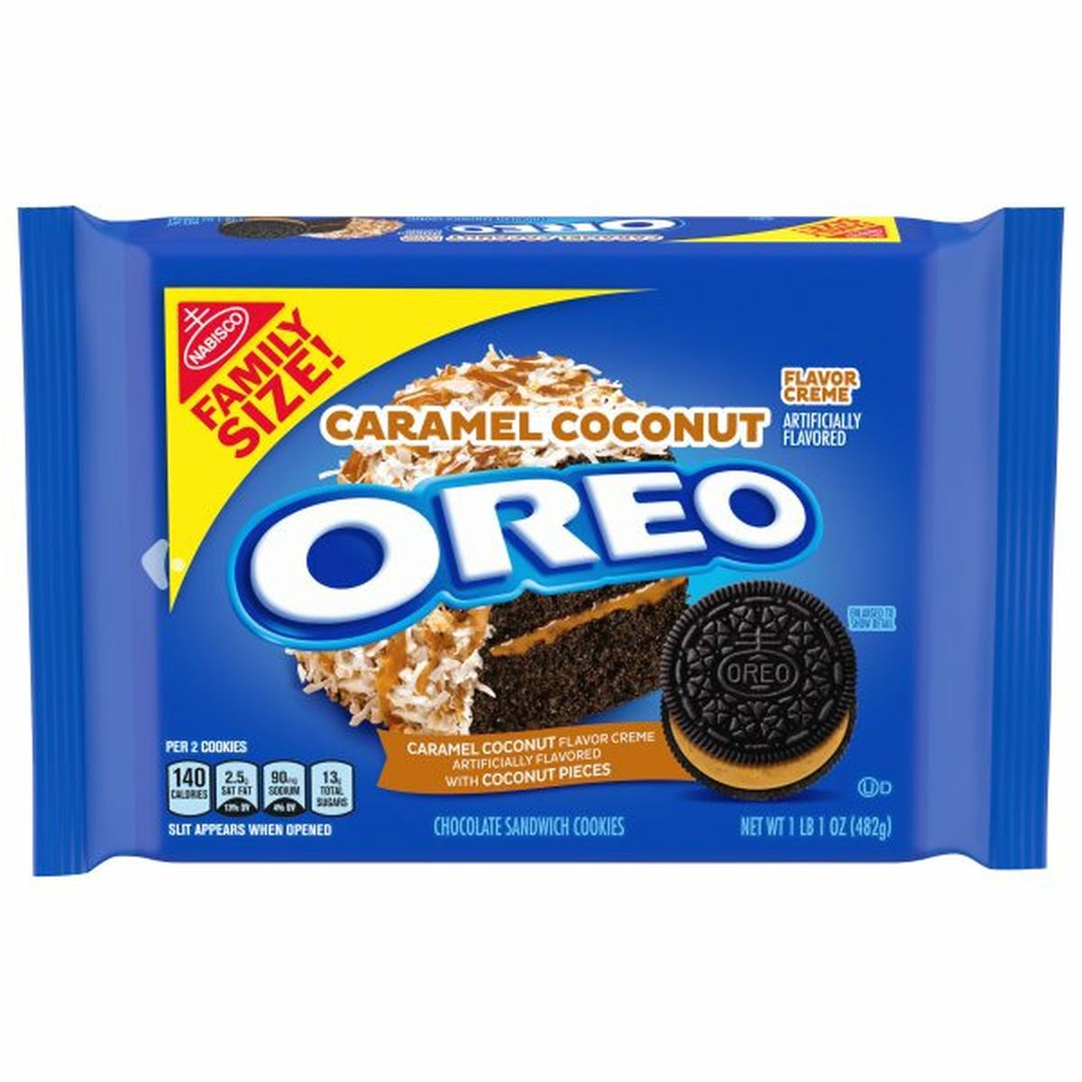 Calories in Nabisco Chocolate Sandwich Cookies, Caramel Coconut Flavor Creme, Family Size!