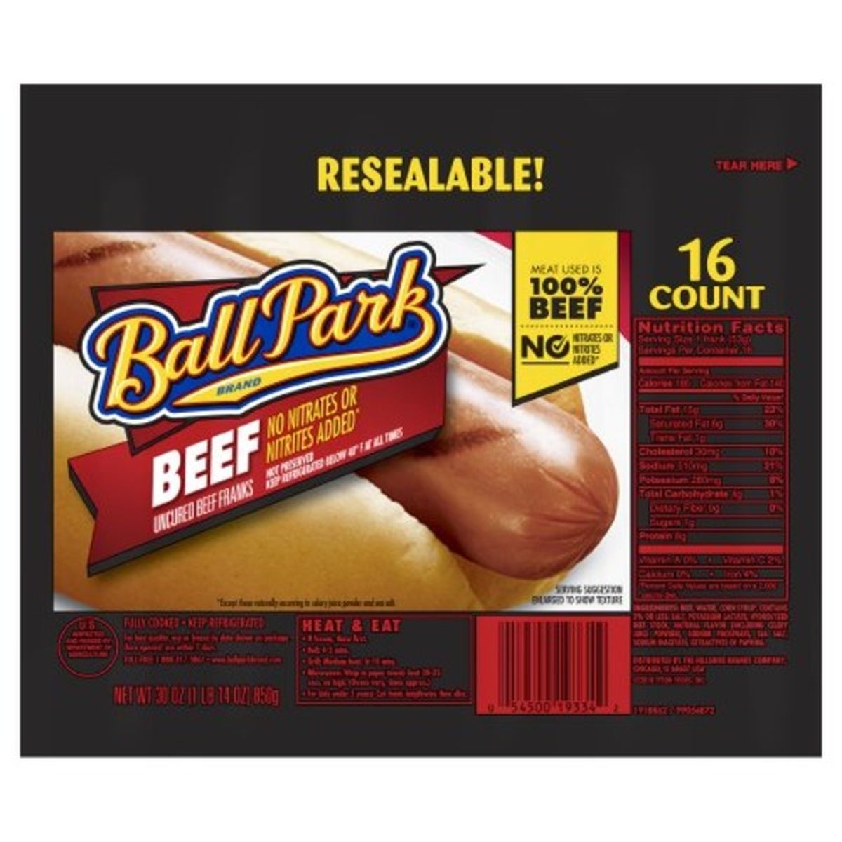 Calories in Ball Park Uncured Beef Hot Dogs