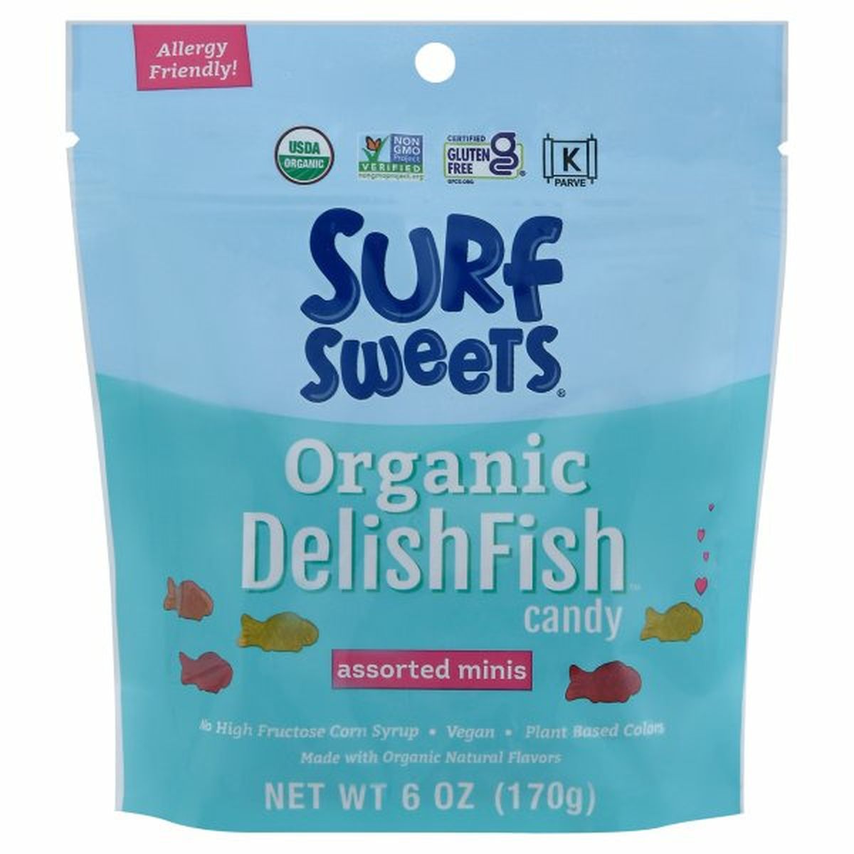 Calories in Surf Sweets Candy, Organic, Delish Fish, Assorted Minis