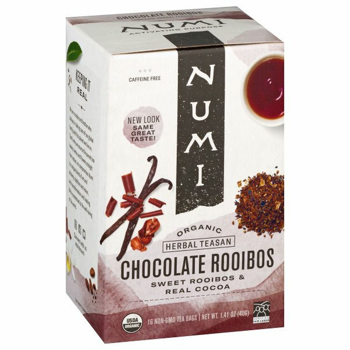 Calories in Numi Organic Tea Herbal Tea, Organic, Chocolate Rooibos, Tea Bags
