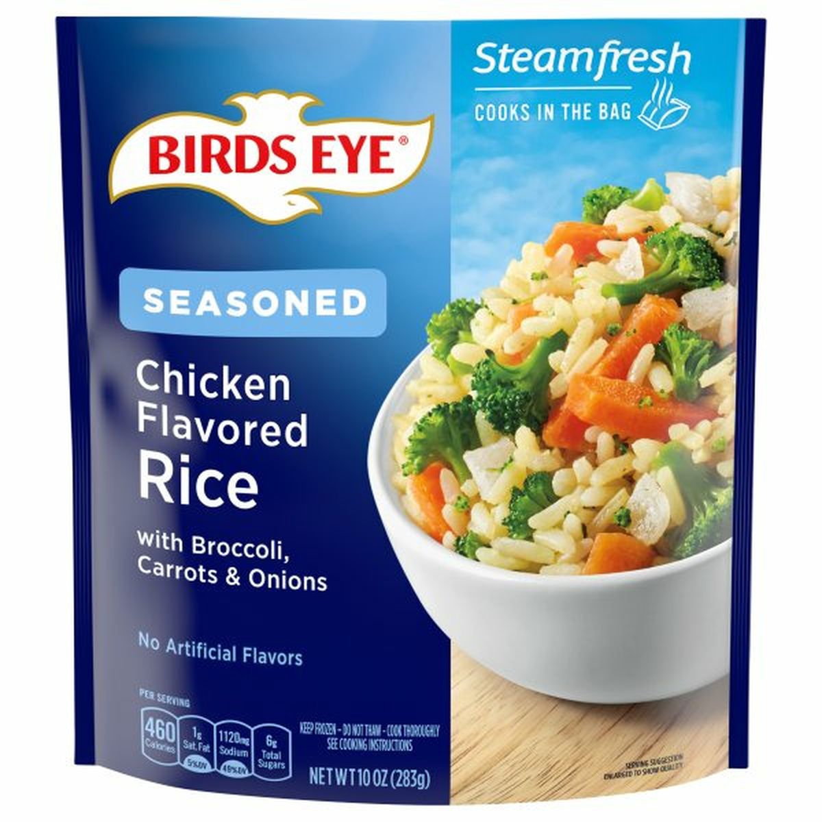 Calories in Birds Eye Steamfresh Chicken Flavored Rice, with Broccoli, Carrots & Onions, Seasoned
