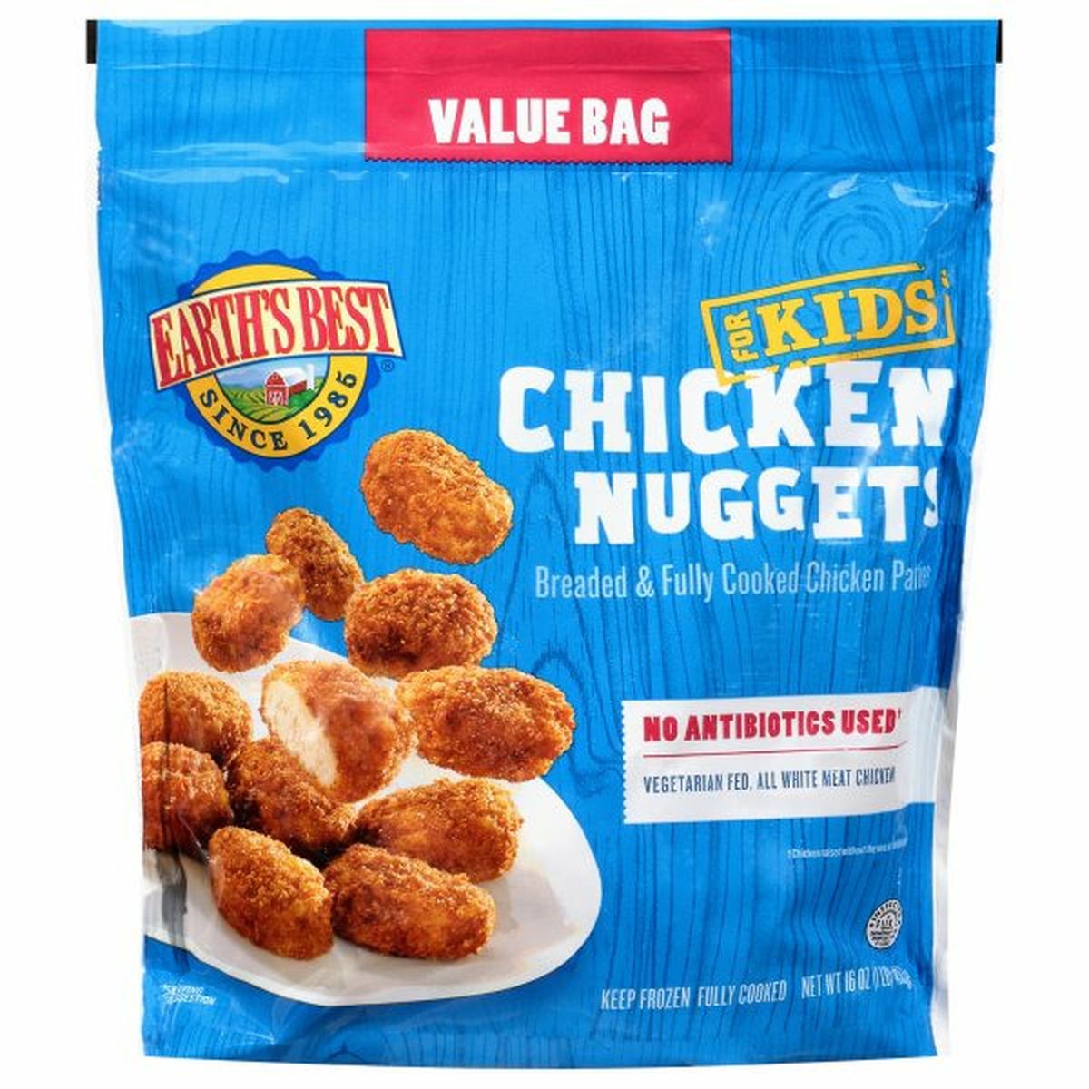 Calories in Earth's Best Chicken Nuggets, for Kids, Value Bag