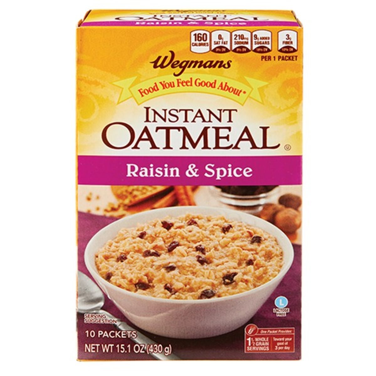 Calories in Wegmans Instant Oatmeal, Raisin & Spice