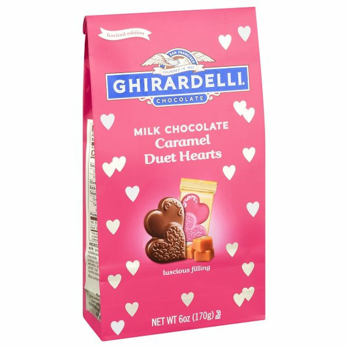 Calories in Ghirardelli Milk Chocolate, Caramel Duet Hearts