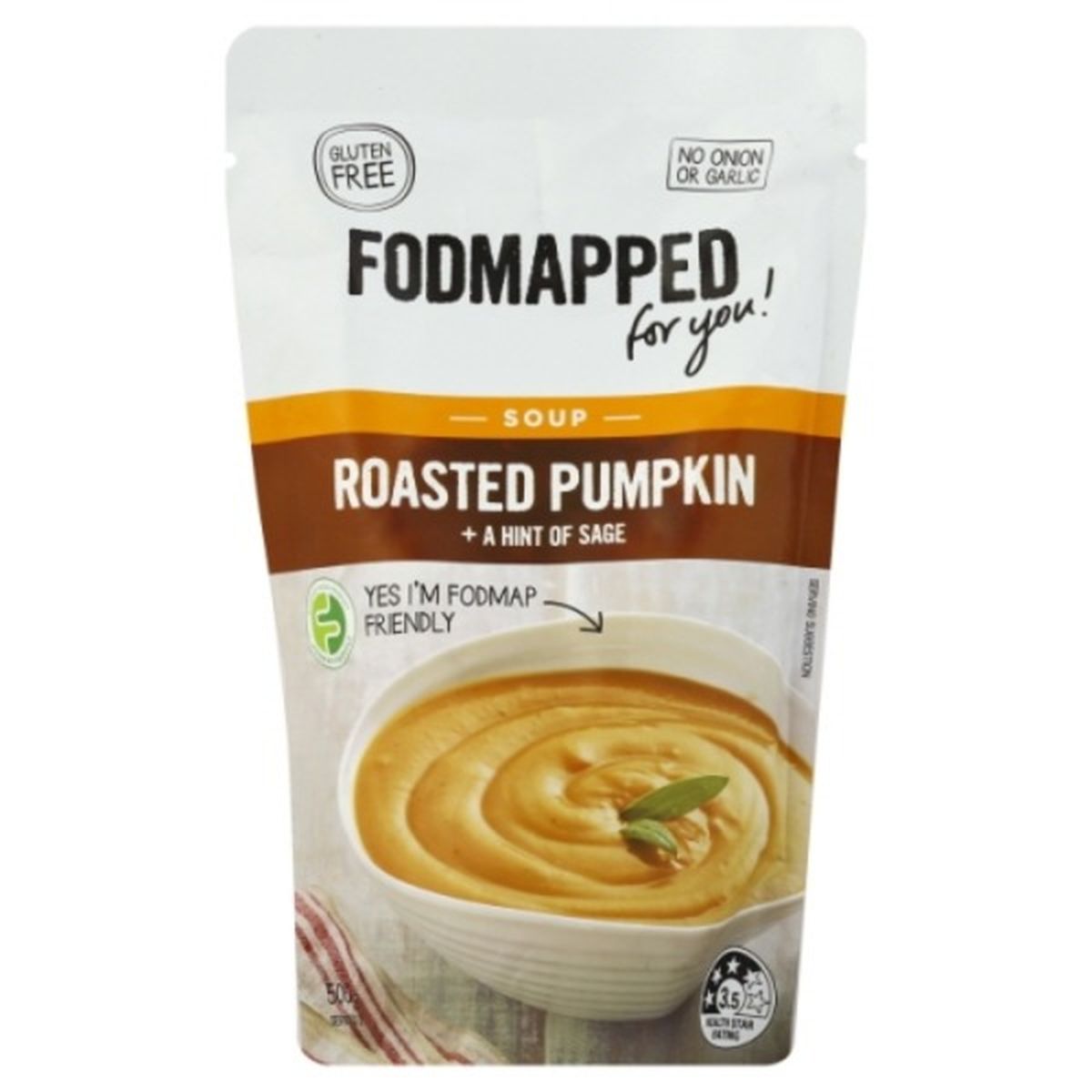 Calories in Fodmapped Soup, Roasted Pumpkin + a Hint of Sage