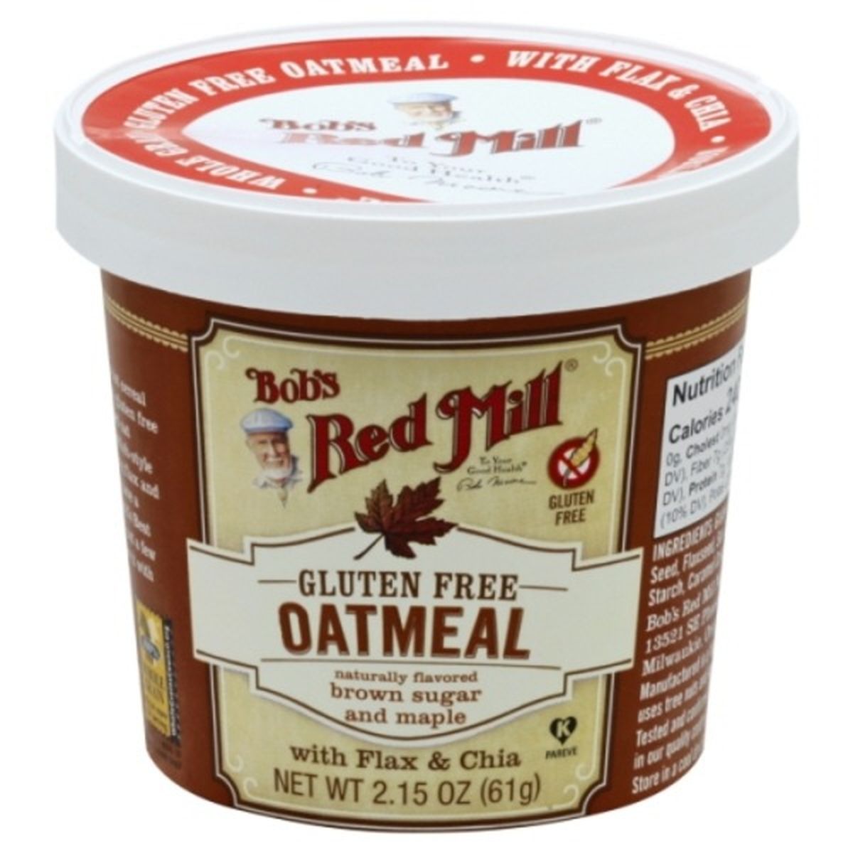 Calories in Bob's Red Mill Oatmeal, Gluten Free, Brown Sugar and Maple
