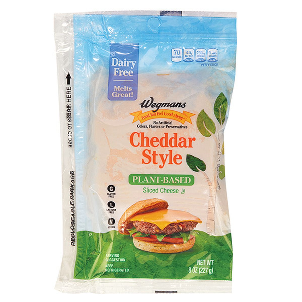 Calories in Wegmans Cheddar Style Plant-Based Sliced Cheese