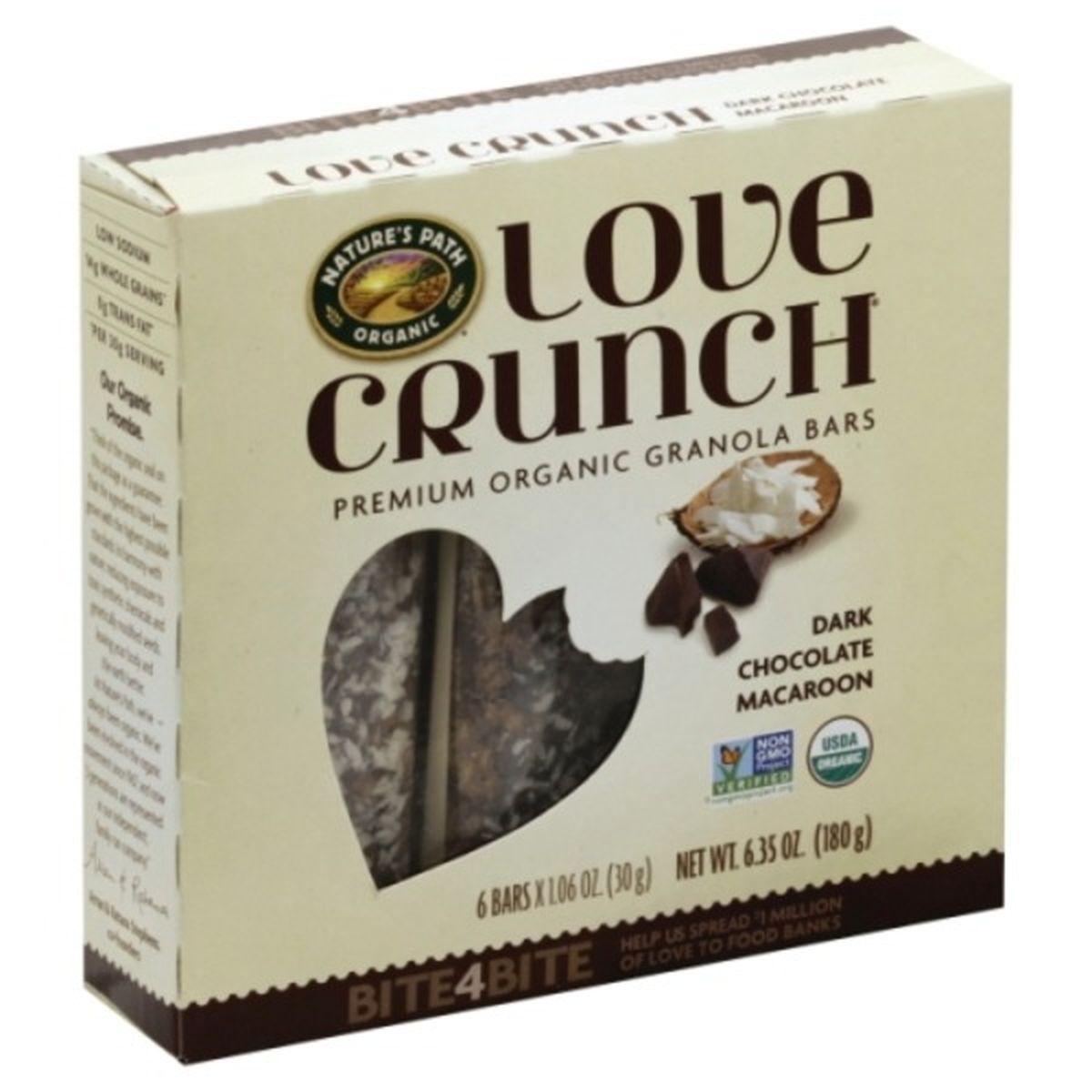 Calories in Natureâ€™s Path Love Crunch Granola Bars, Dark Chocolate Macaroon
