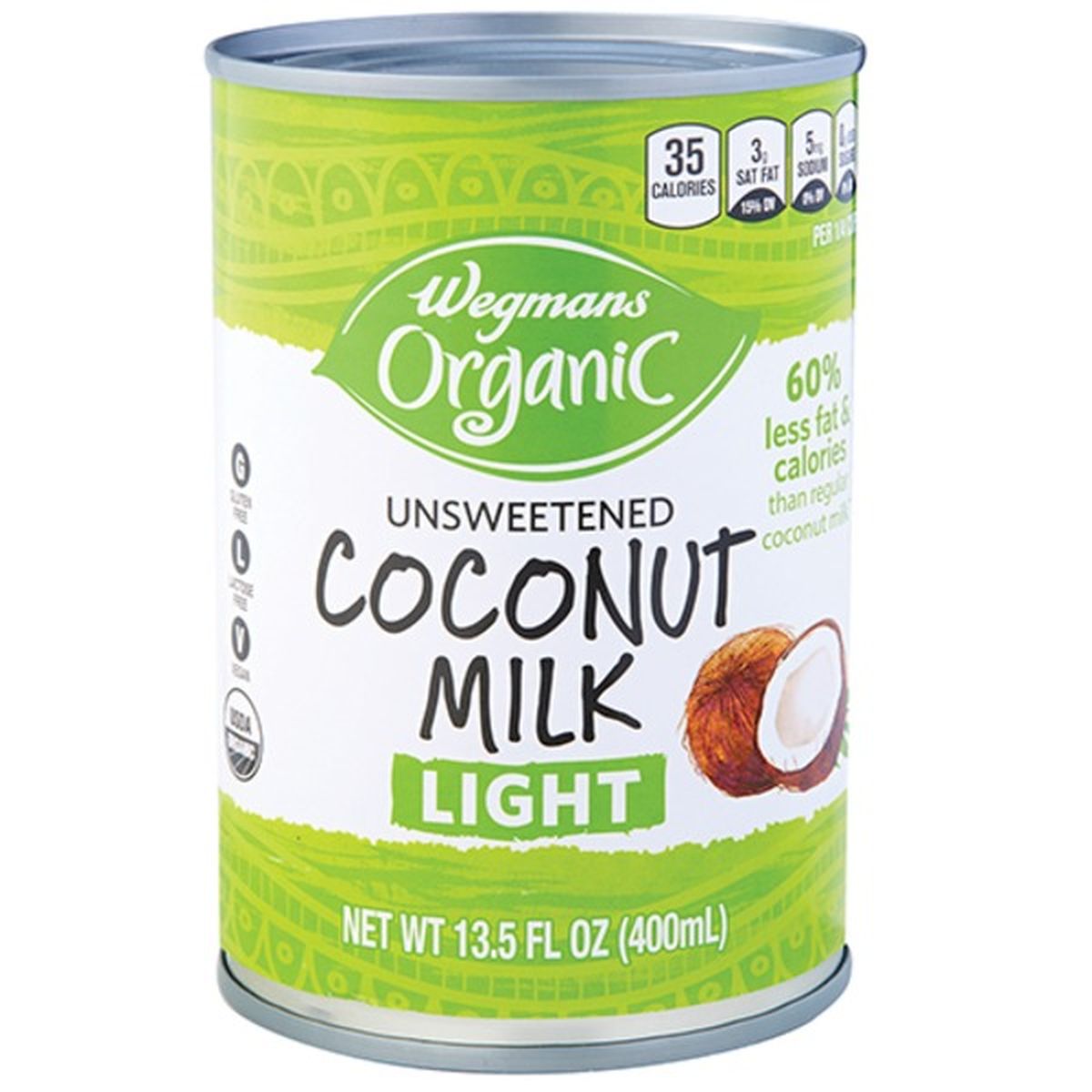 Calories in Wegmans Organic Unsweetened Coconut Milk, Light