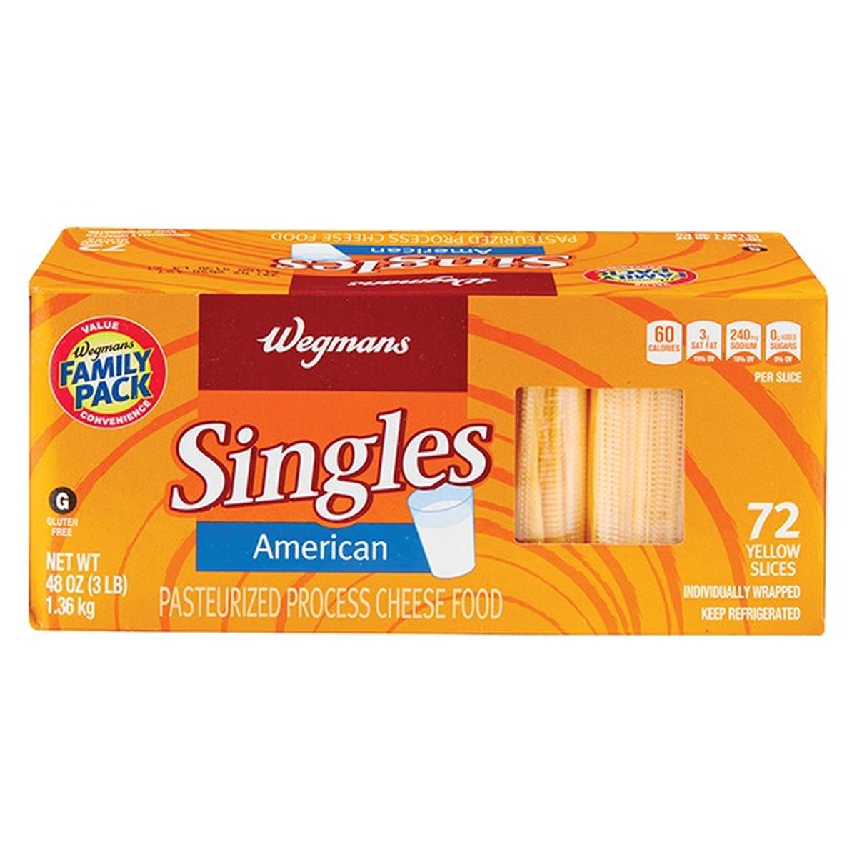 Calories in Wegmans Cheese, Singles, American Yellow,  FAMILY PACK