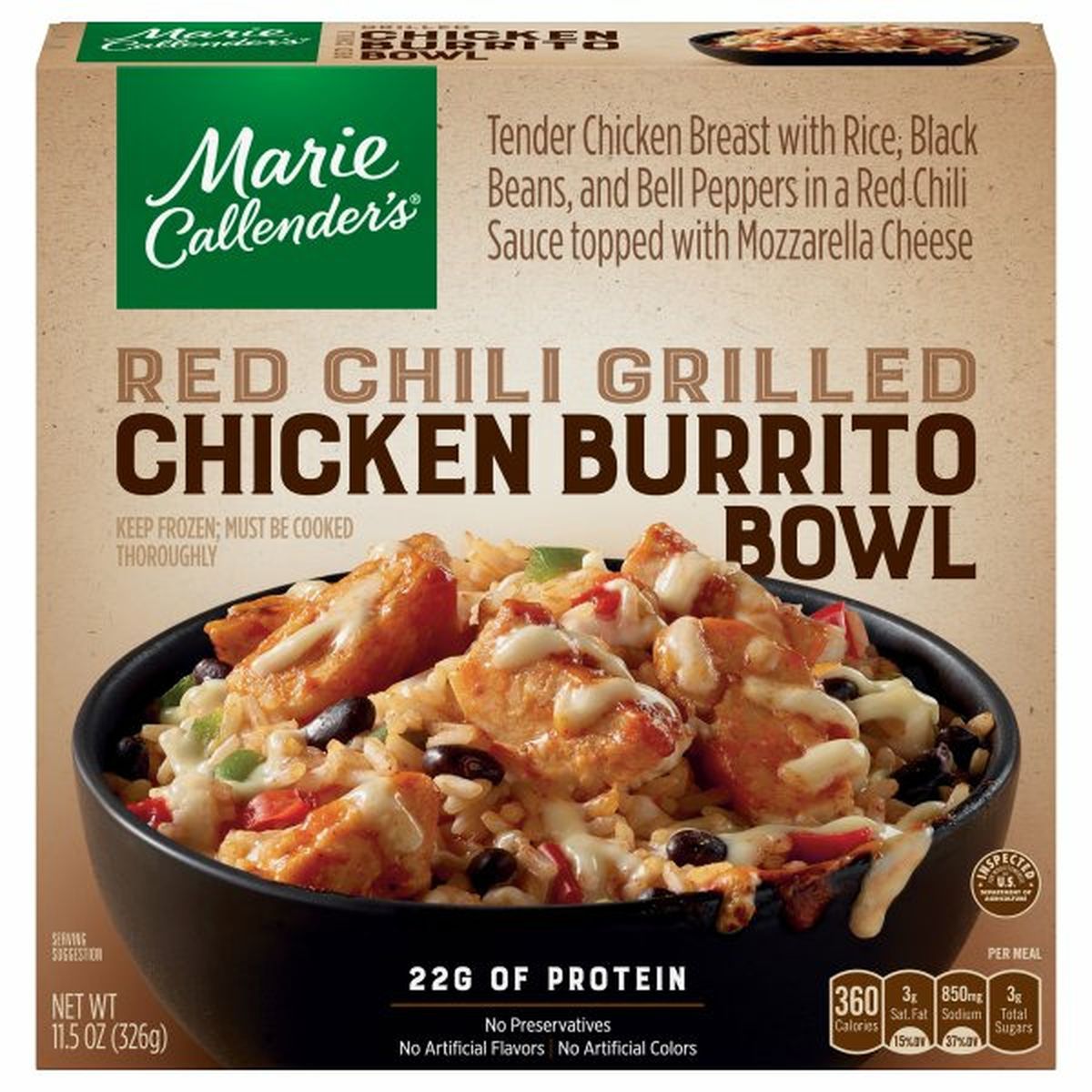 Calories in Marie Callender's Chicken Burrito Bowl, Red Chili Grilled