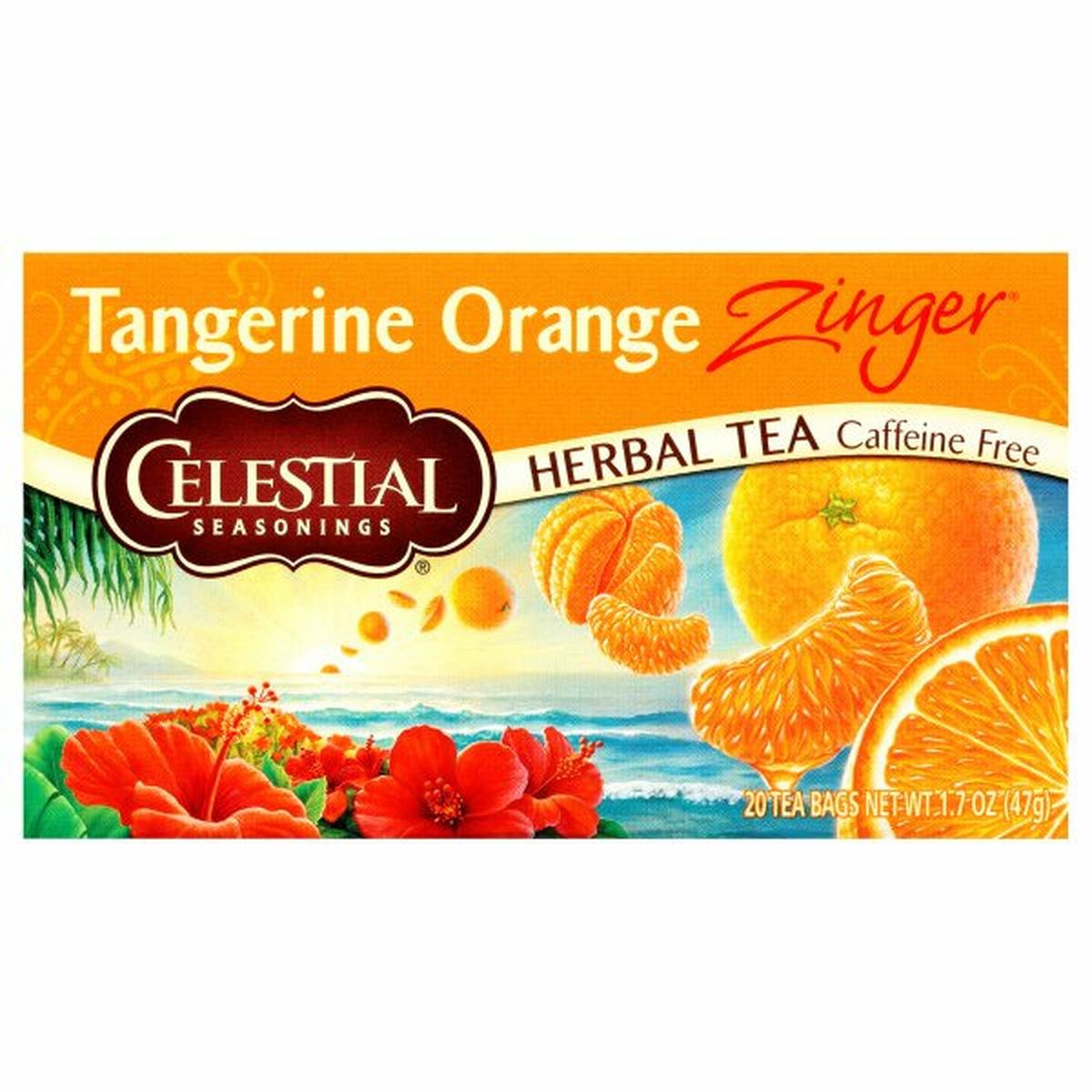 Calories in Celestial Seasonings Herbal Tea, Caffeine Free, Tangerine Orange Zinger, Tea Bags