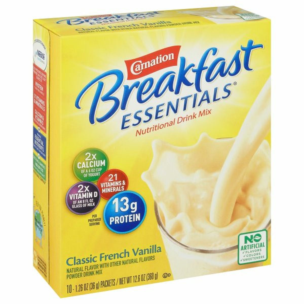 Calories in Carnation Breakfast Essentials Breakfast Essentials Nutritional Drink Mix, Classic French Vanilla, 10 Pack
