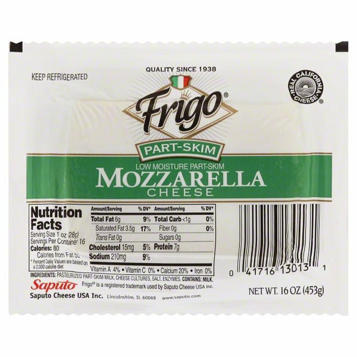 Calories in Frigo Cheese, Mozzarella, Part-Skim