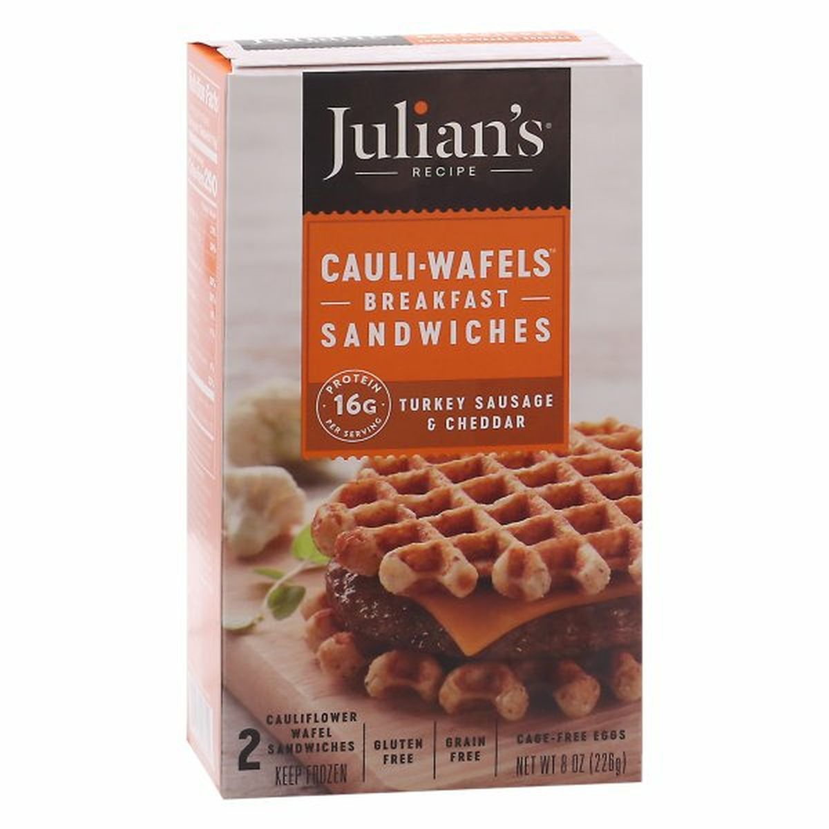 Calories in Julian's Recipe Breakfast Sandwiches, Turkey Sausage & Cheddar, Cauli-Wafels