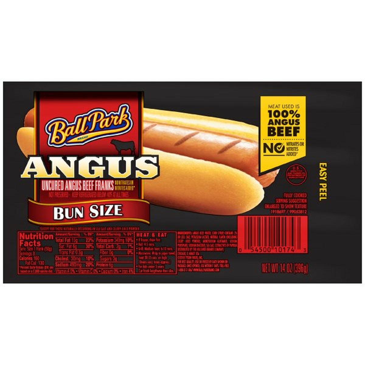 Calories in Ball Park Angus Beef Hot Dogs, Bun Size