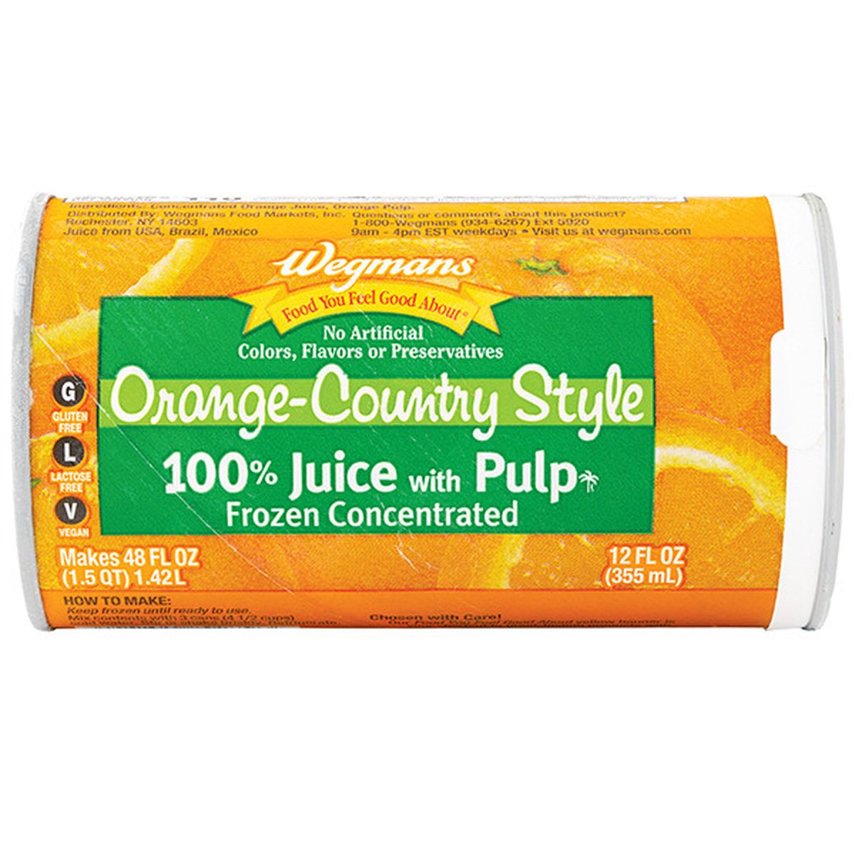 Calories in Wegmans 100% Juice, Orange-Country Style with Pulp, Frozen Concentrated