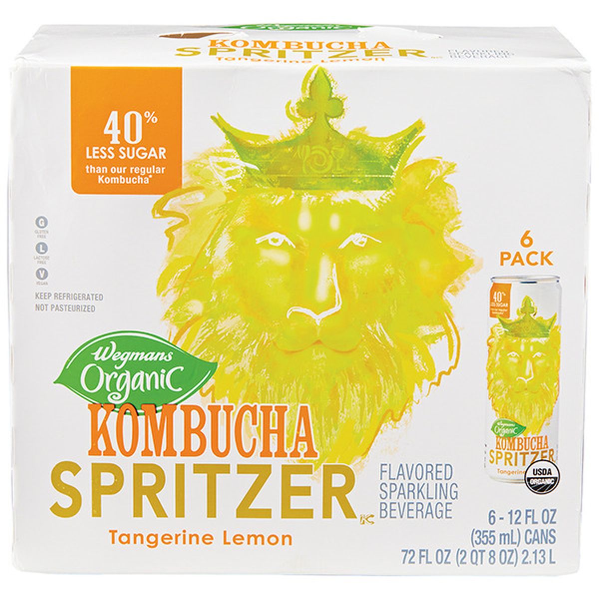 Calories in Wegmans Organic Kombucha Spritzer, Tangerine Lemon, 6 Pack Cans