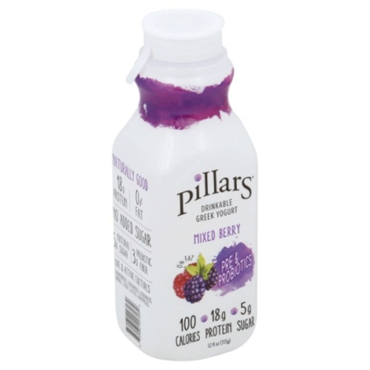 Calories in Pillars Greek Yogurt, Drinkable, 0% Fat, Mixed Berry