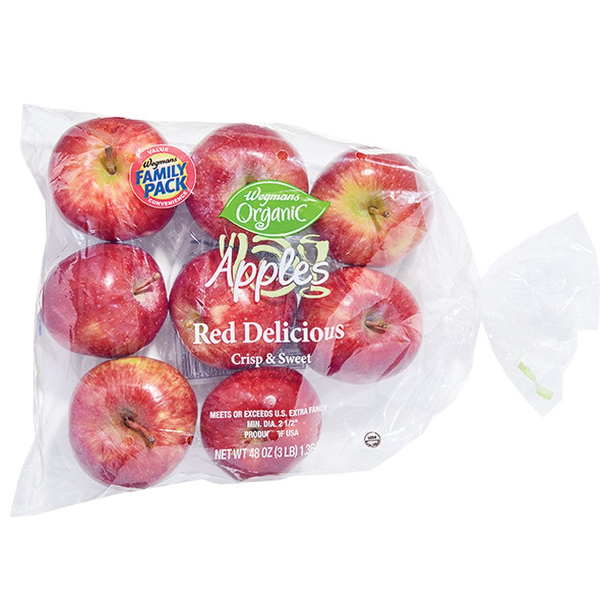 Calories in Wegmans Organic Bagged Red Delicious Apples, FAMILY PACK