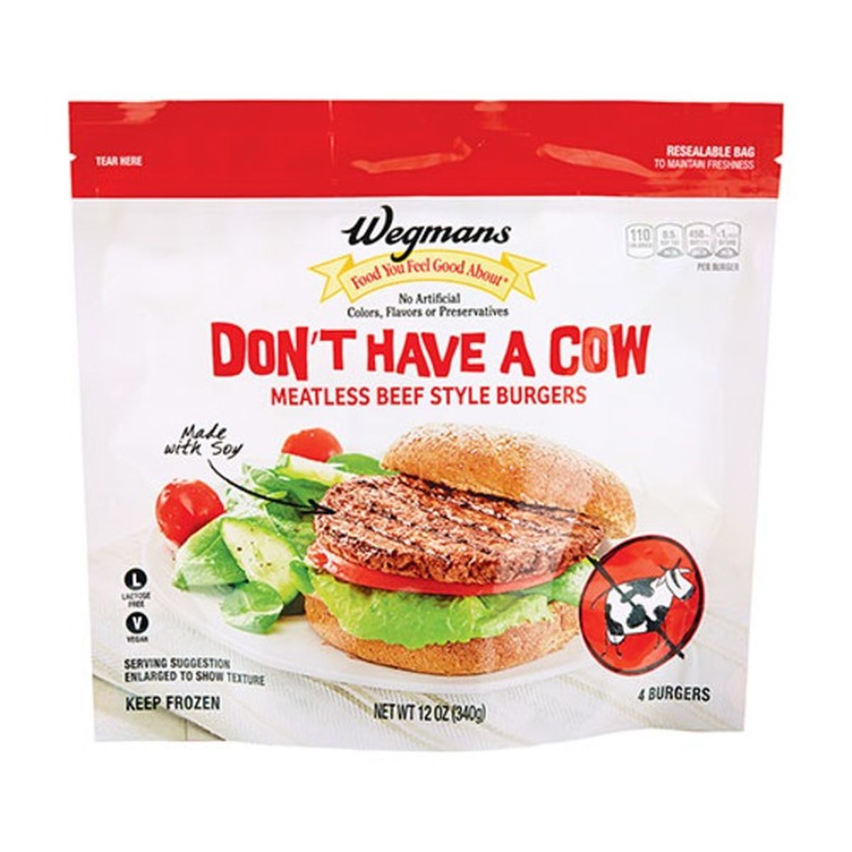 Calories in Wegmans Don't Have a Cow Meatless Beef Style Burgers
