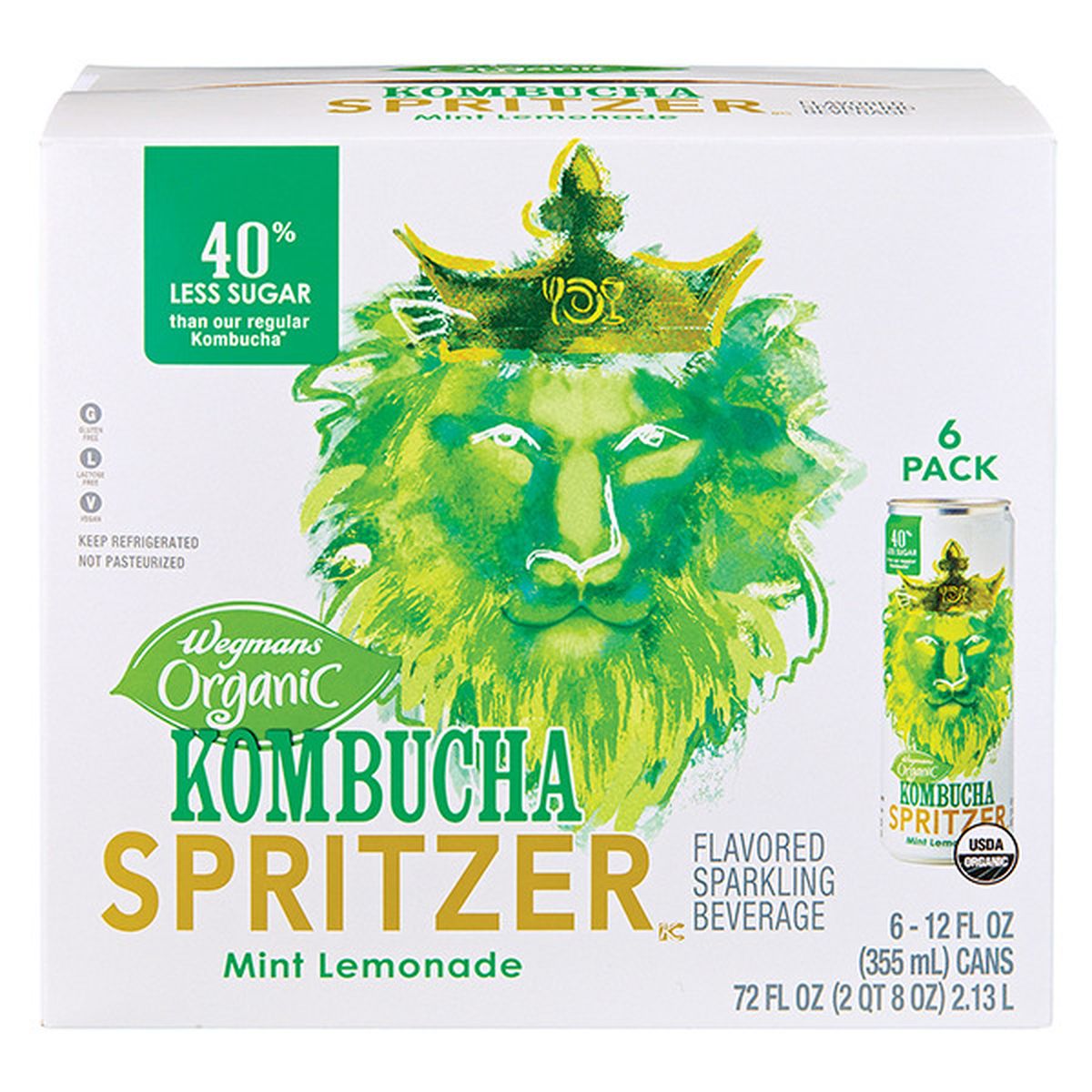 Calories in Wegmans Organic Mint Lemonade Kombucha Spritzer, 6 Pack