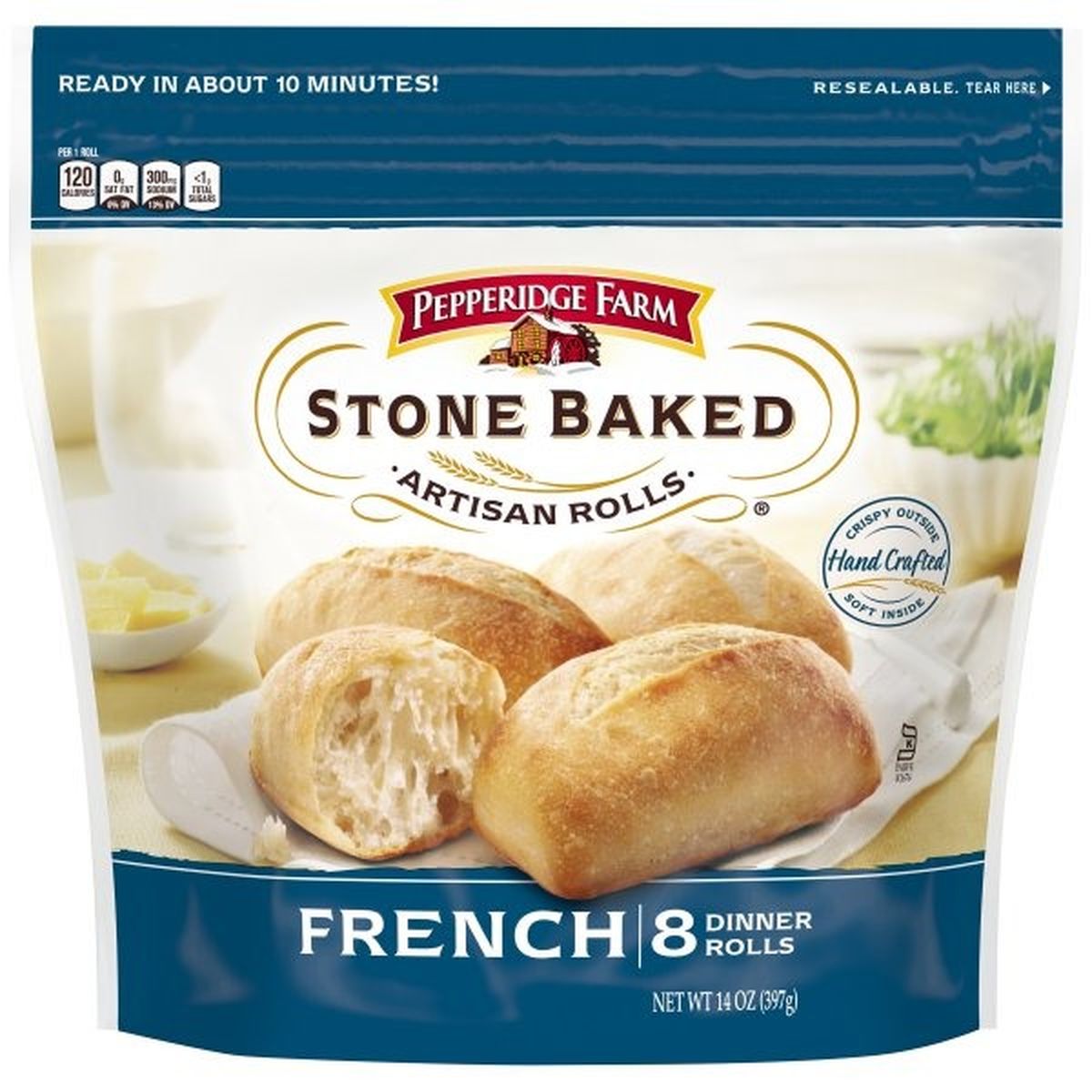 Calories in Pepperidge Farms  Stone Baked Artisan Rolls Stone Baked Artisan Rolls Frozen French Rolls