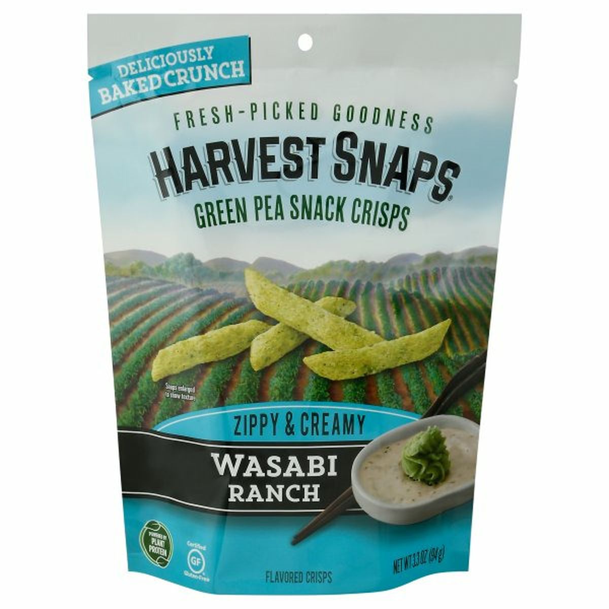 Calories in Harvest Snaps Green Pea Snack Crisps, Wasabi Ranch, Zippy & Creamy