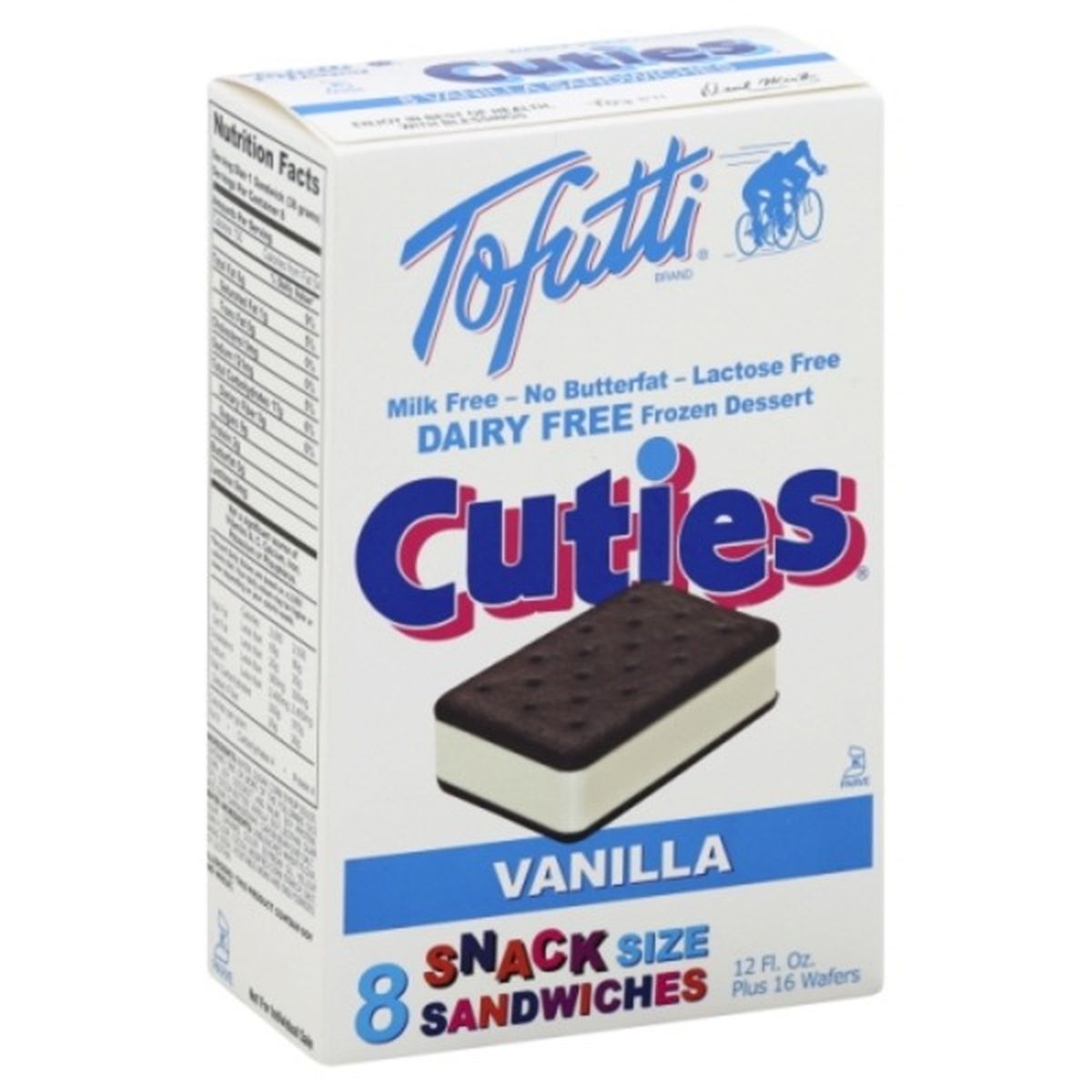 Calories in Tofutti Cuties Frozen Dessert, Dairy Free, Cuties, Snack Size Sandwiches, Vanilla
