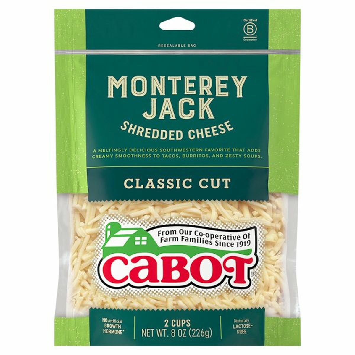 Calories in Cabot Shredded Cheese, Monterey Jack, Classic Cut