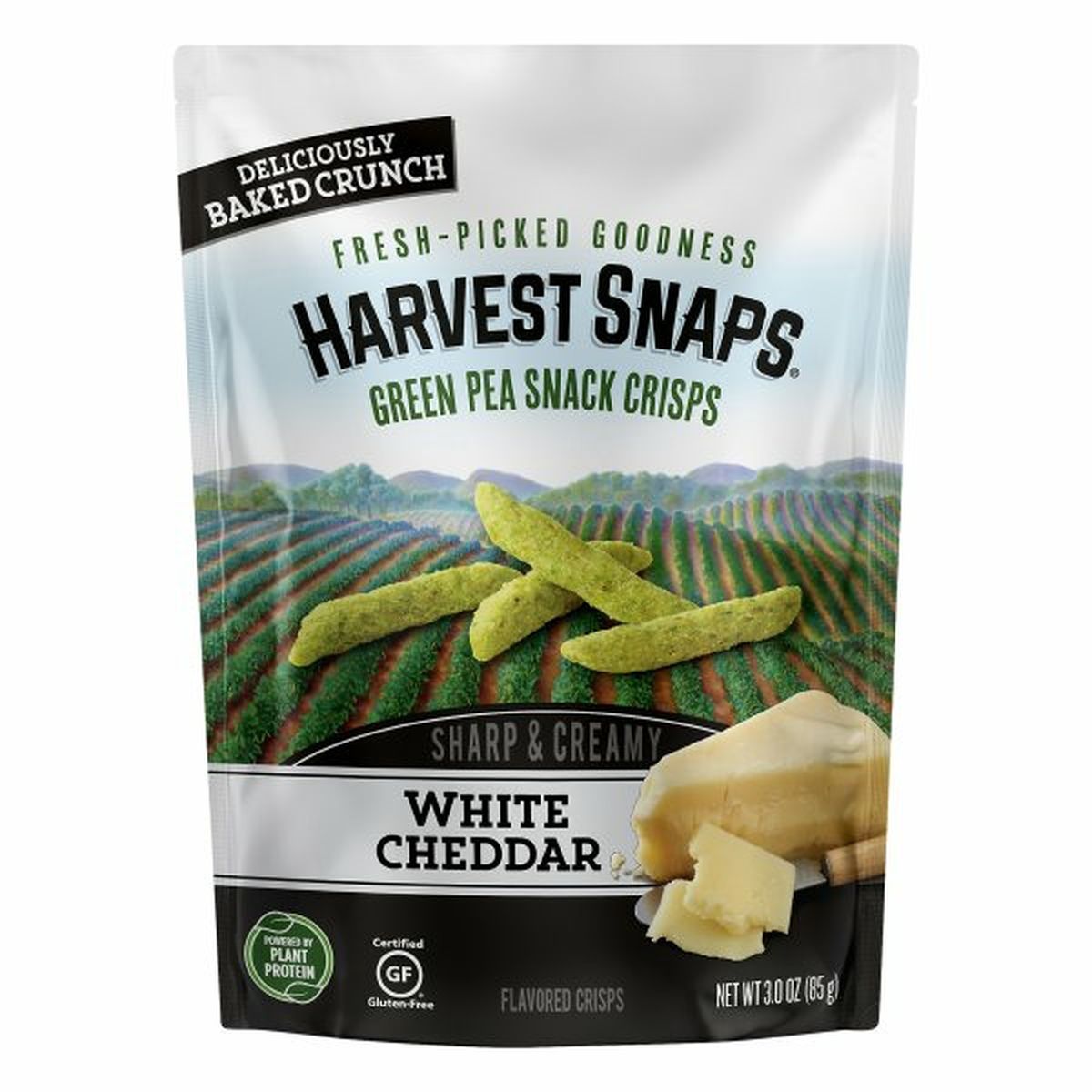 Calories in Harvest Snaps Green Pea Snack Crisps, White Cheddar, Sharp & Creamy