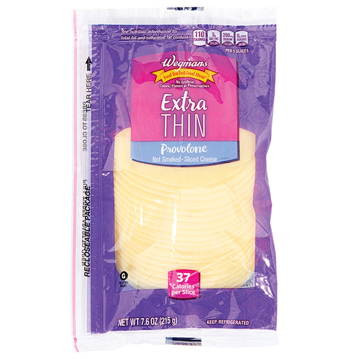 Calories in Wegmans Extra Thin Sliced Provolone Cheese, 20 Slices