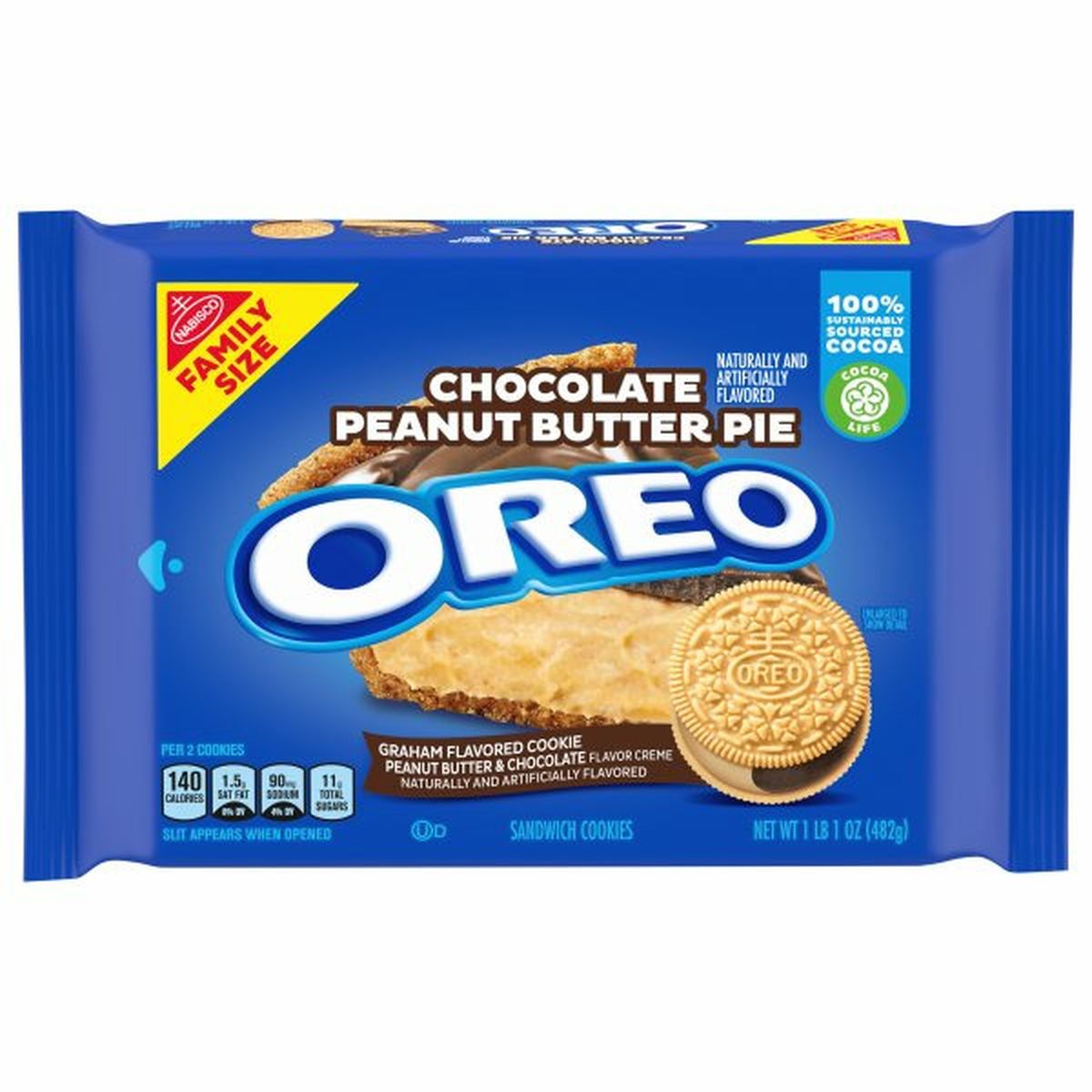 Calories in Oreo Sandwich Cookies, Chocolate Peanut Butter Pie, Family Size