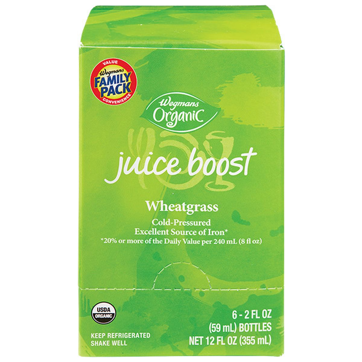 Calories in Wegmans Organic Wheatgrass Juice Boost, 6 Count, FAMILY PACK