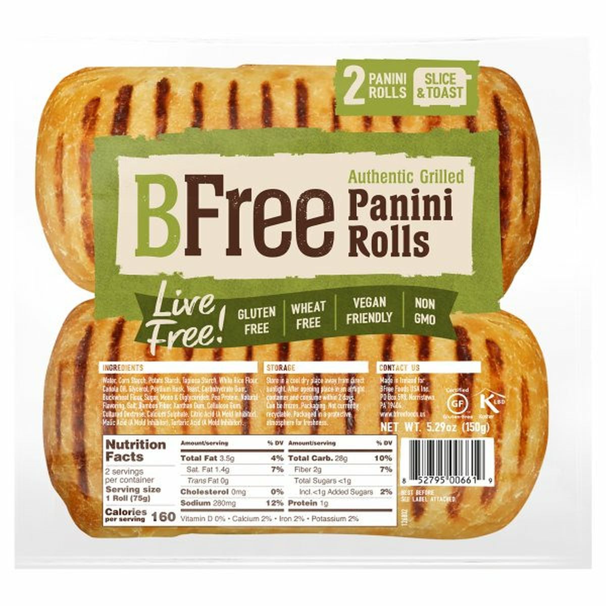 Calories in BFree Panini Rolls, Grilled