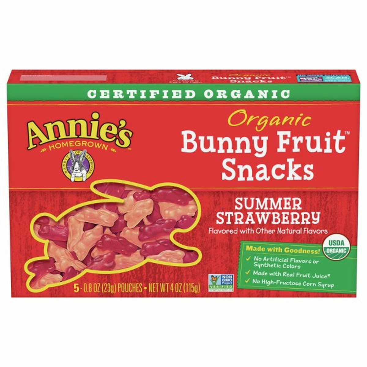Calories in Annie's Bunny Fruit Snacks, Organic, Summer Strawberry