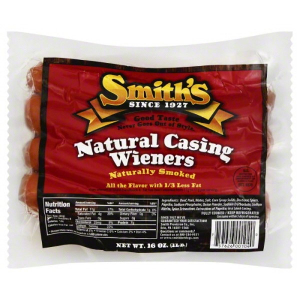 Calories in Smiths Wieners, Natural Casing