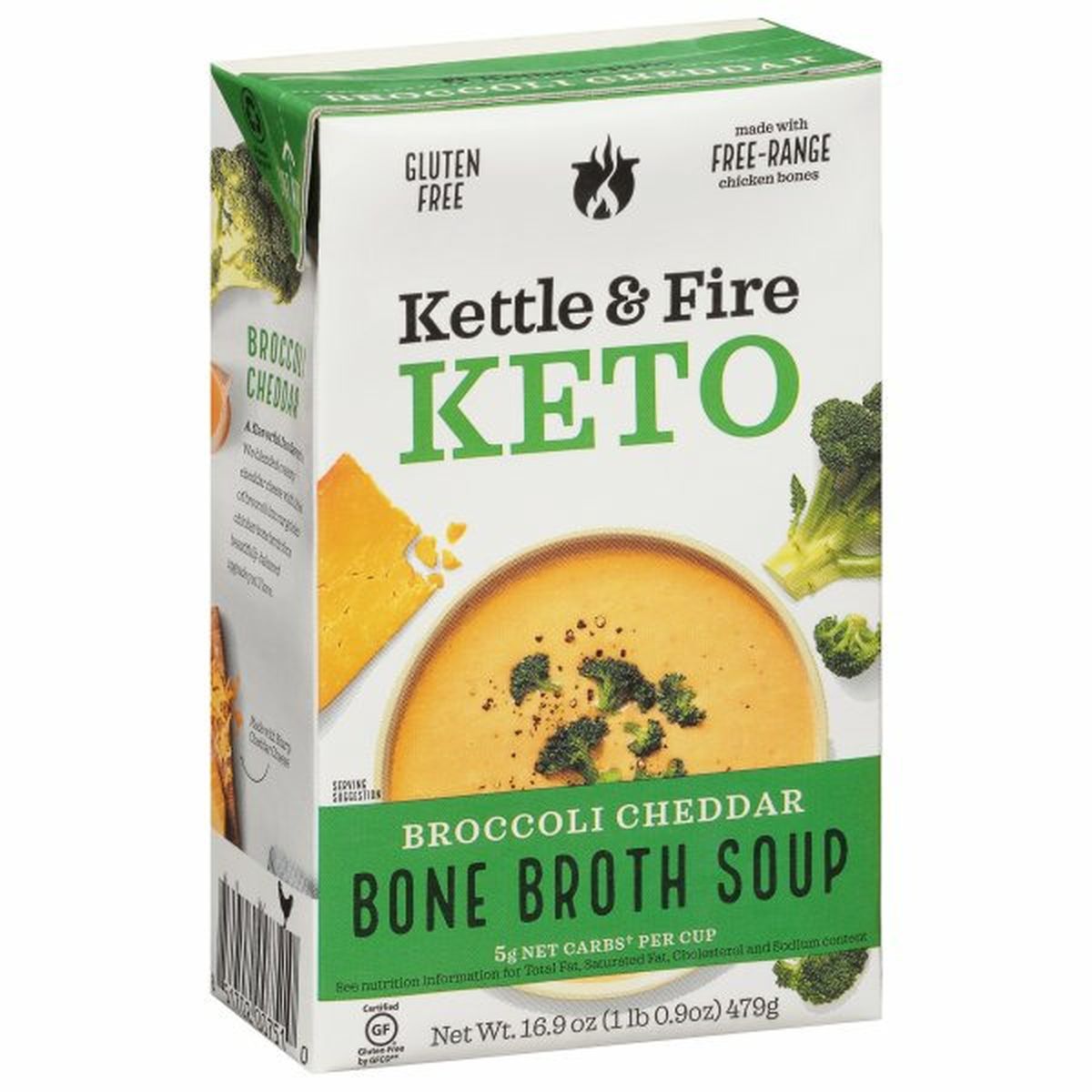Calories in Kettle & Fire Keto Bone Broth Soup, Broccoli Cheddar