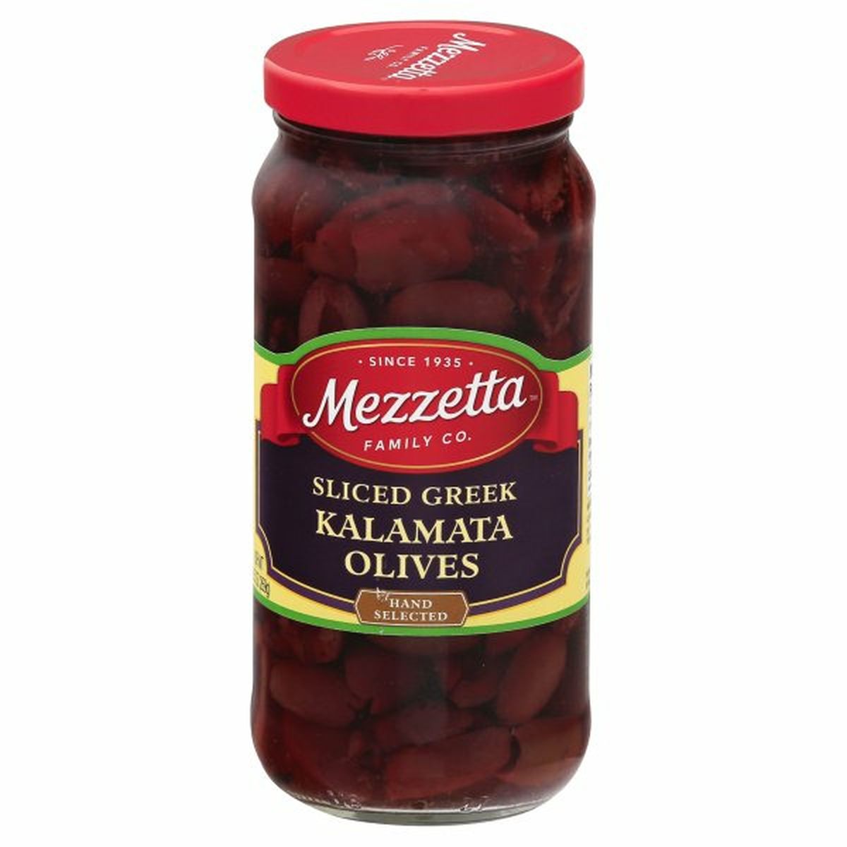 Calories in Mezzetta Olives, Kalamata, Greek, Sliced